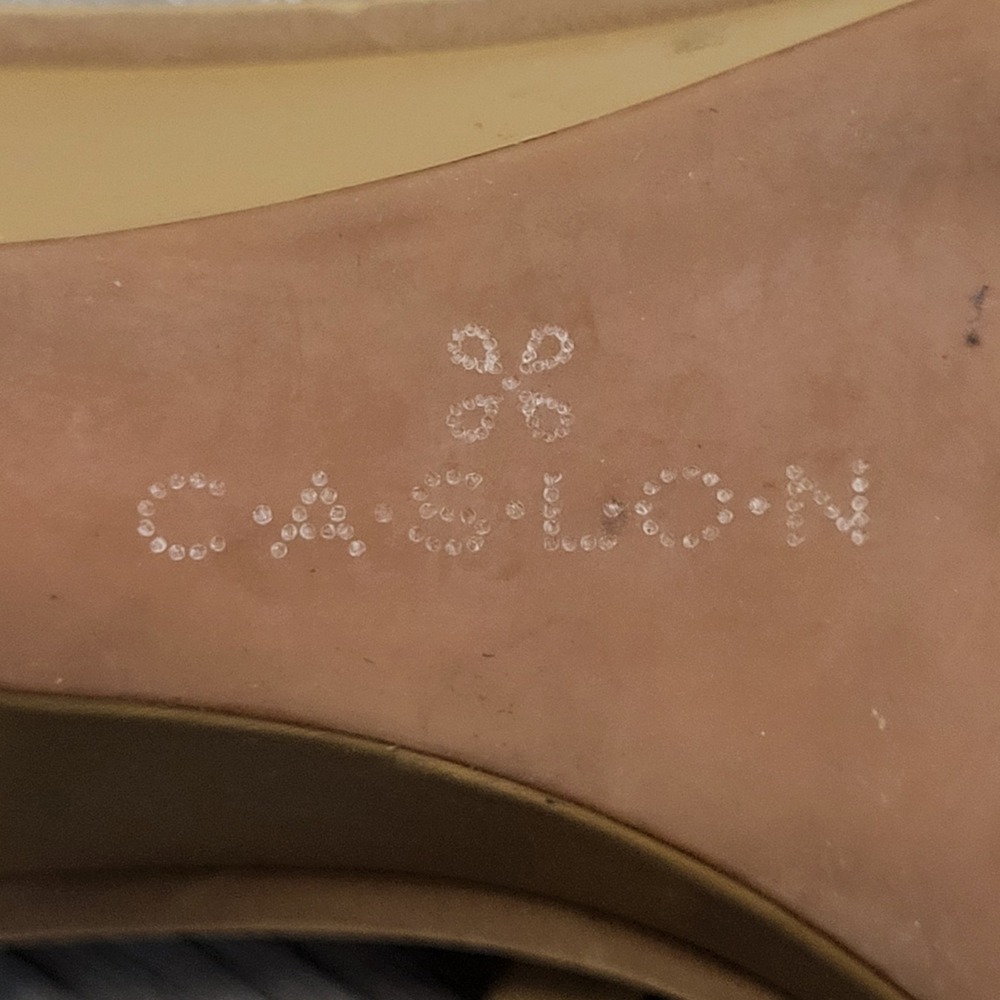 Caslon Tan Leather Strappy Wedge Sandals Square Toe Beige Comfort Womens Size 7 - Picture 10 of 10